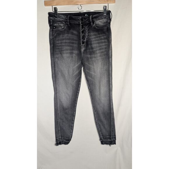 Kancan Jeans Womens Gray Crop Ankle Skinny leg Jeans Raw Hem Mid Rise Button - Picture 1 of 7